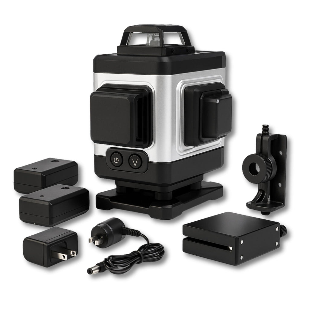 16-Lijns Laser Level – Zelfnivellerende 360° Laser Nivelleer Set met 2× 2400mAh Accu’s, Statief, Roterende Basis & Lifting Platform