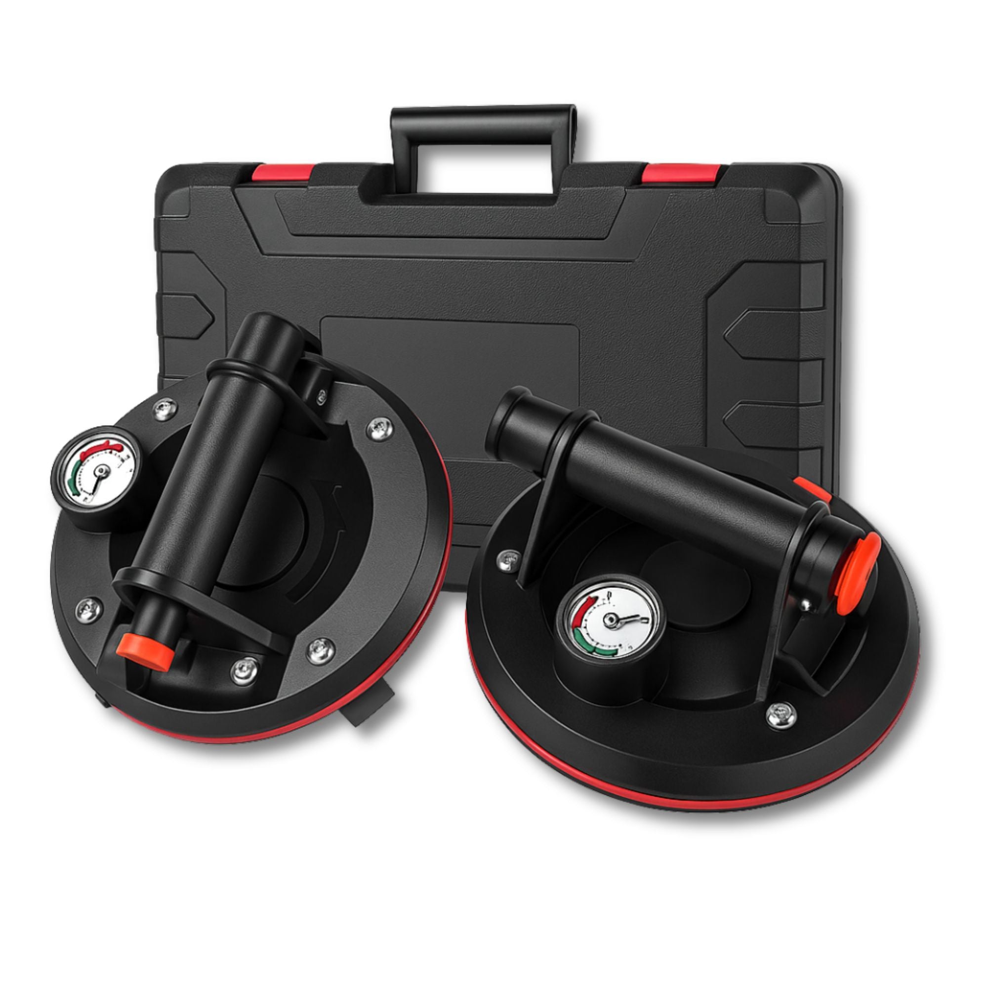 2-delige Professionele Vacuüm Tegel- & Glas Heftset – 8 inch | 230 kg Draagkracht | Inclusief Drukmeter & Koffer