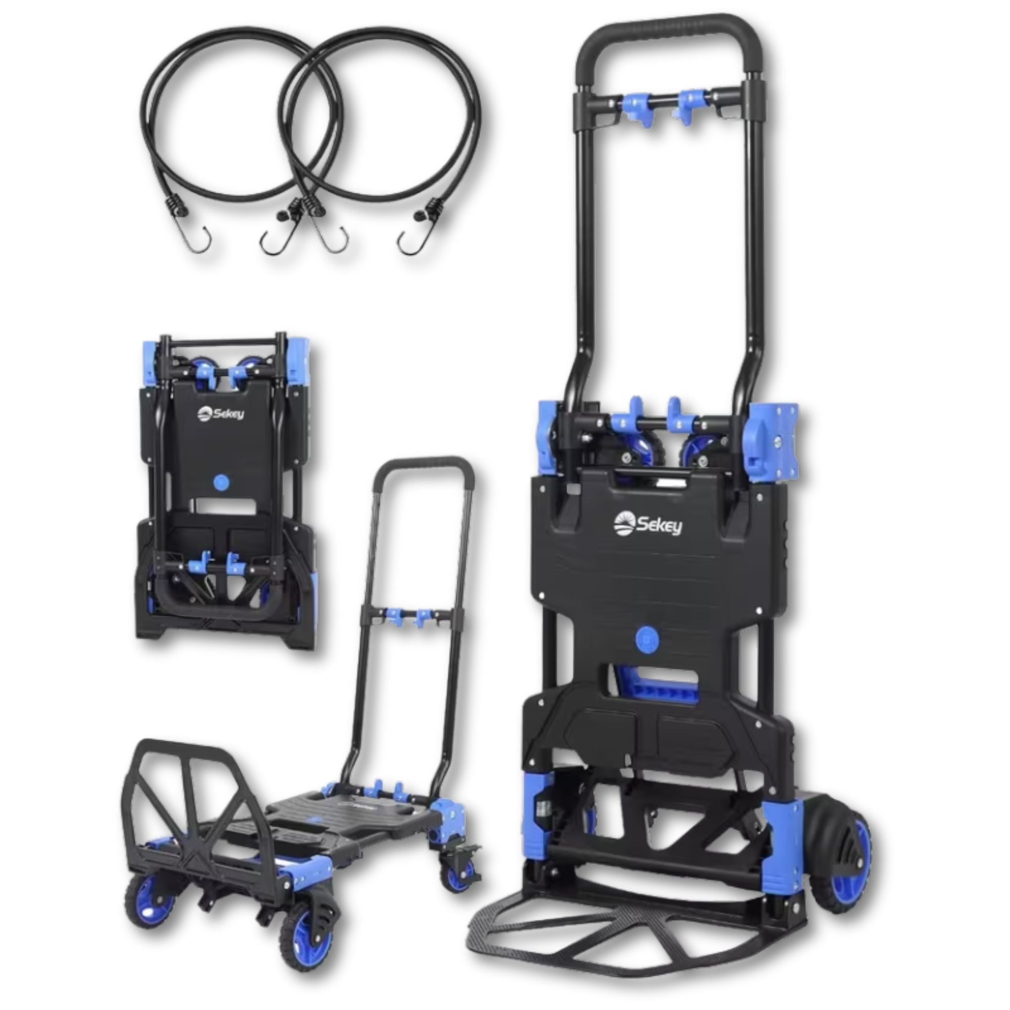 Brovex 2-in-1 Opvouwbare Transportkar – Steekwagen & Platformwagen – 150kg Draagkracht – Heavy Duty – All-Terrain Wielen – Inklapbaar – Inclusief Spanelastieken