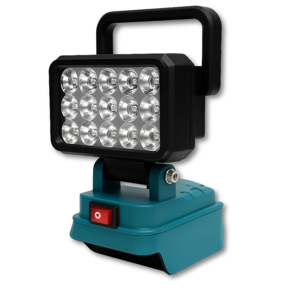Brovex 15-LED Bouwlamp – Compatibel met 18V Accu’s – Draagbare Werklamp met Verstelbare Beugel – Superhelder Wit Licht – Voor Klussen & Werkplaatsen